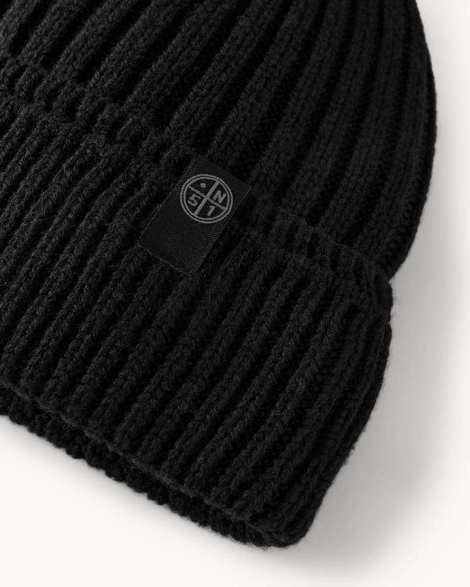 image 1 of F&F Fleece Lined Ribbed Beanie Hat in Black