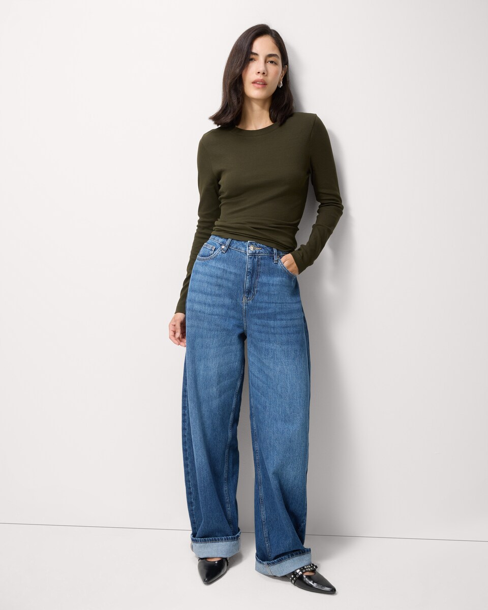 image 1 of F&F Cotton Rich Ribbed Top in Olive
