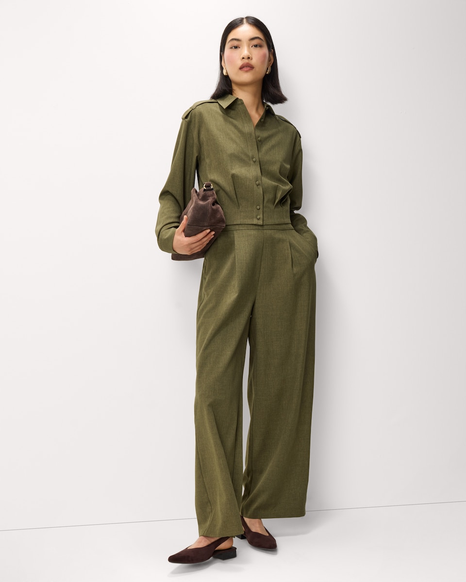 image 1 of F&F Epaulette Detail Cropped Co-ord Shirt in Olive