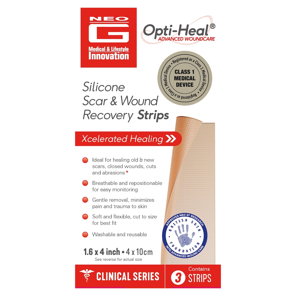 image 1 of Neo G Opti-heal Silicone Scar & Wound Recovery Strips Pk3