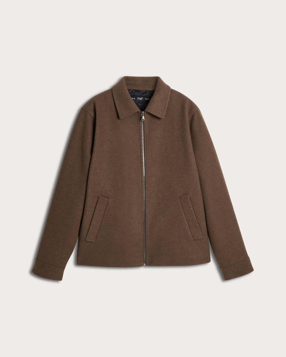 image 1 of The F&F Edit Textured Zip Through Jacket in Brown