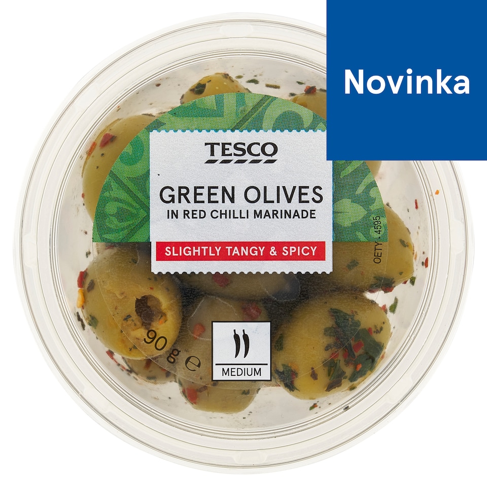 Tesco Green Olives in Red Chilli Marinade 90 g