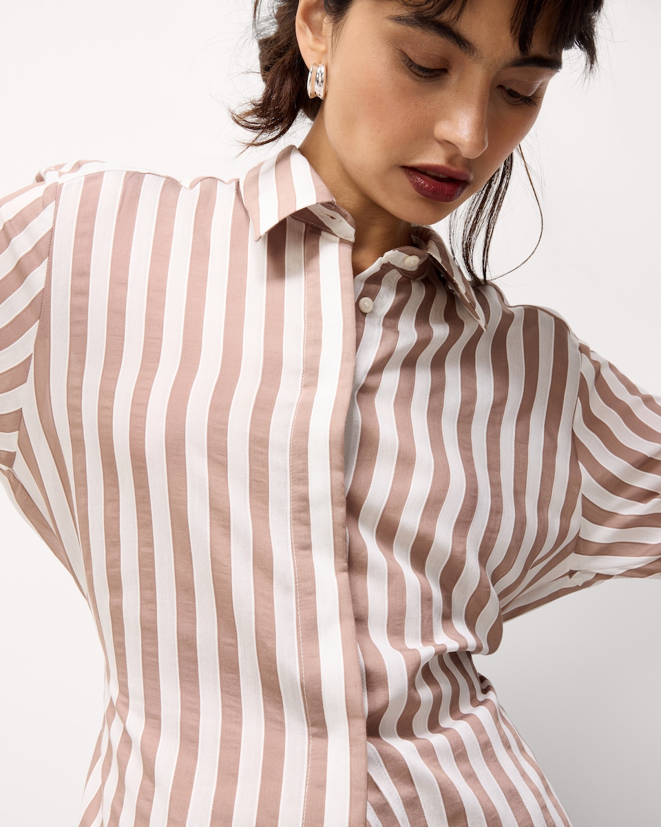 image 1 of F&F Striped Tie Waist Shirt in Multi Brown