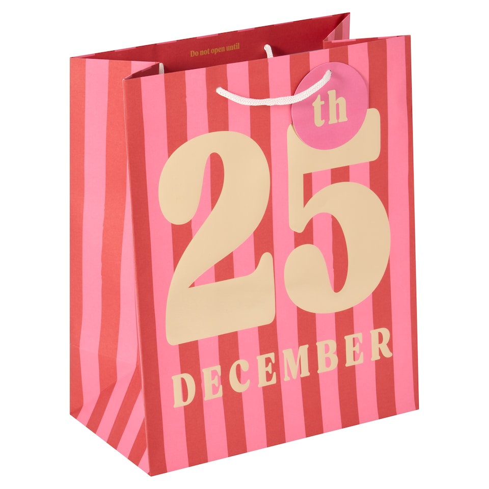 Tesco Pink 25th Stripe Large Christmas Gift Bag