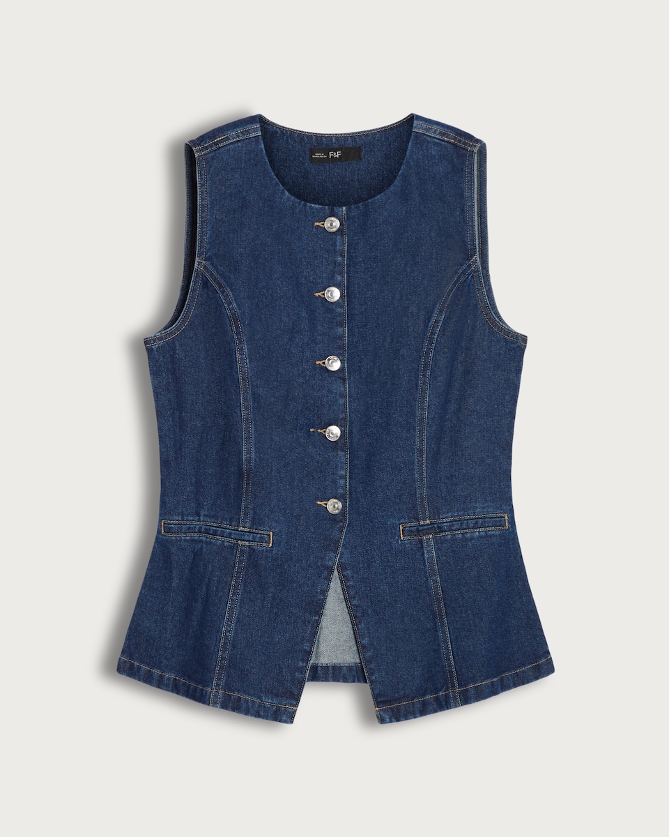 F&F Pure Cotton Button Through Denim Waistcoat in Multi