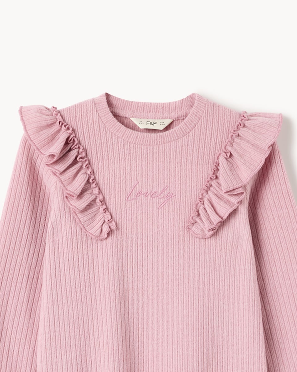 image 1 of F&F Girls Ribbed Top and Flared Leggings Set in Pink