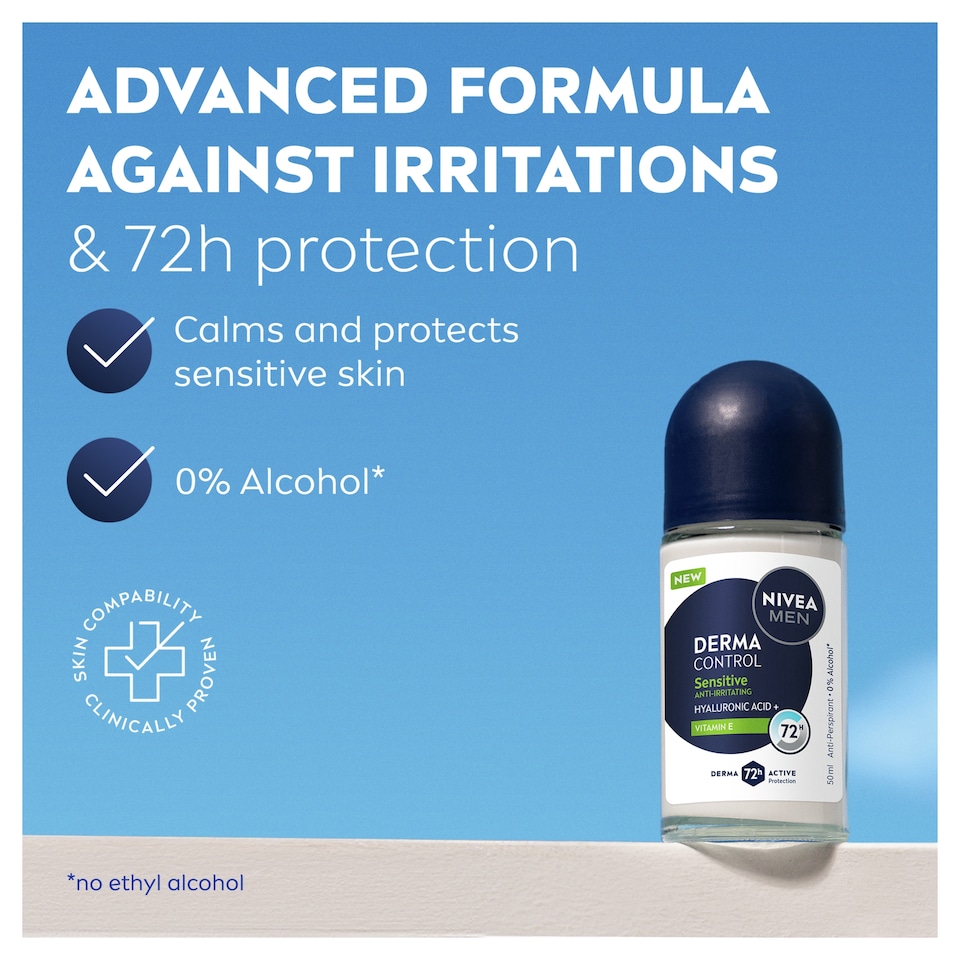 image 1 of NIVEA MEN Derma Control Sensitive 72h Anti-Perspirant Deodorant Roll On 50ml