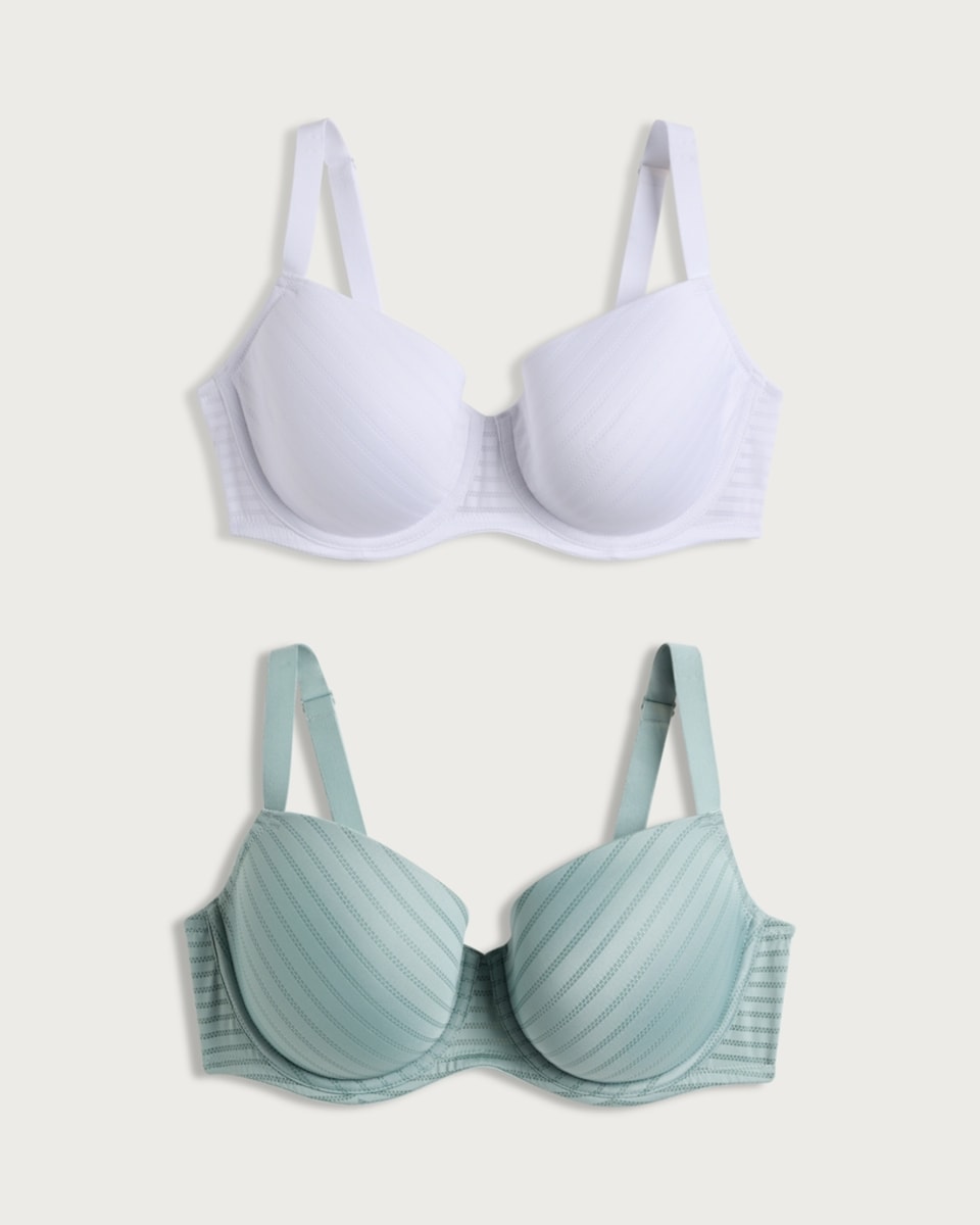 F&F 2-Pack Fuller Bust Striped Wired Bras in Green