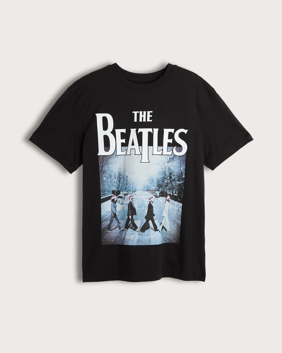 image 1 of The Beatles Abbey Road Print Pure Cotton T-Shirt in Black