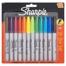 Sharpie Permanent Marker Pens Fine Point Assorted 12 Pack