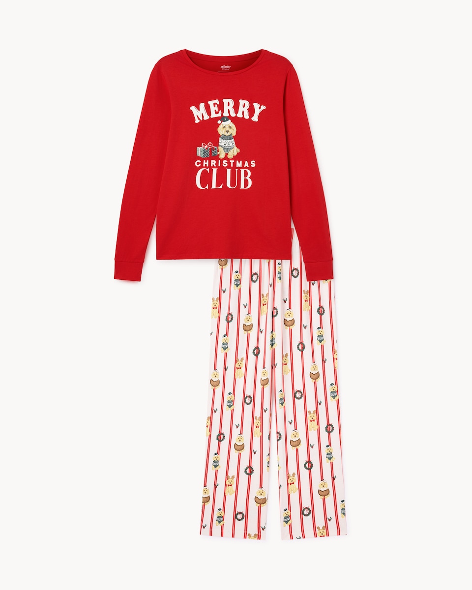 image 1 of Christmas Pure Cotton Christmas Pup Matching Family Pyjama Set in Multi Red