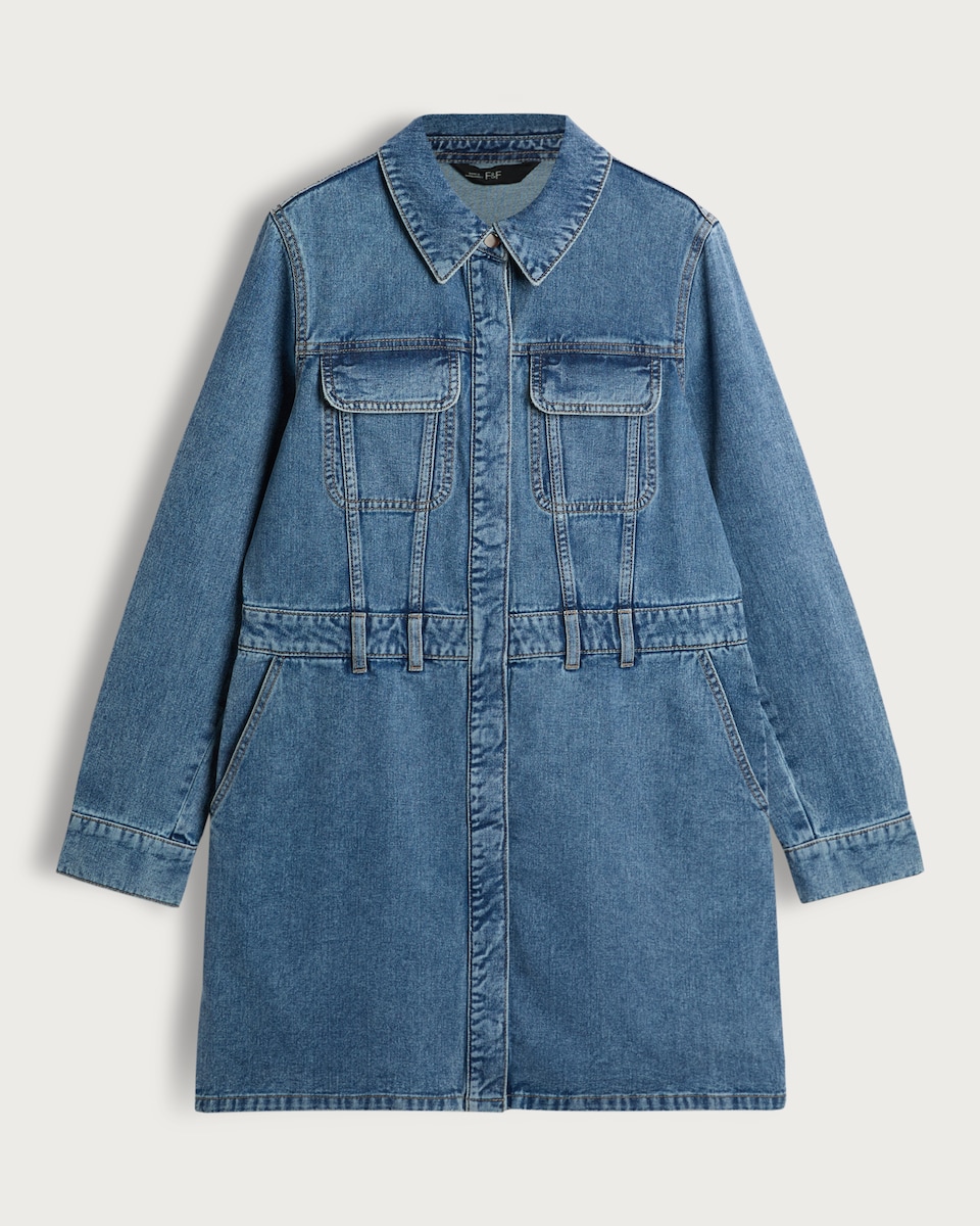 image 1 of F&F Pure Cotton Denim Utility Mini Dress in Blue