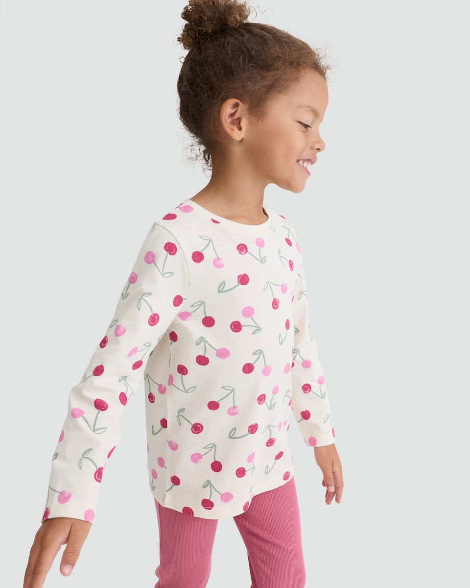 image 1 of F&F Girls 3-Pack Pure Cotton Cherry Printed Long Sleeved Tops in Multi