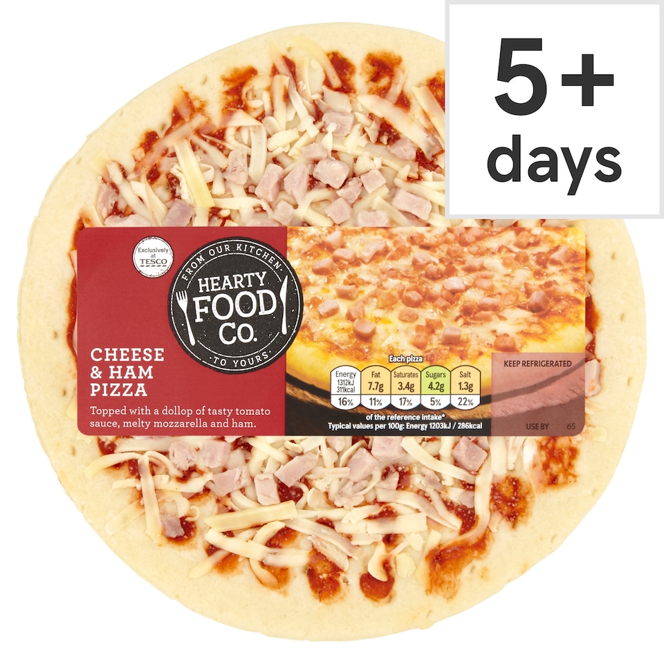 Hearty Food Co Cheese & Ham Pizza 124G
