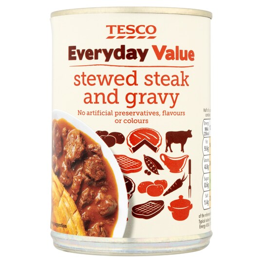 TESCO EDAY VALUE STEWED STEAK & GRAVY 400G Tesco Groceries