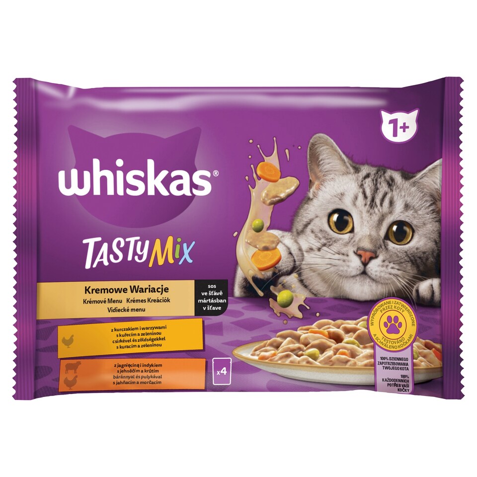 Whiskas Tasty Mix 1+ krémové menu v šťave 4 x 85 g (340 g)