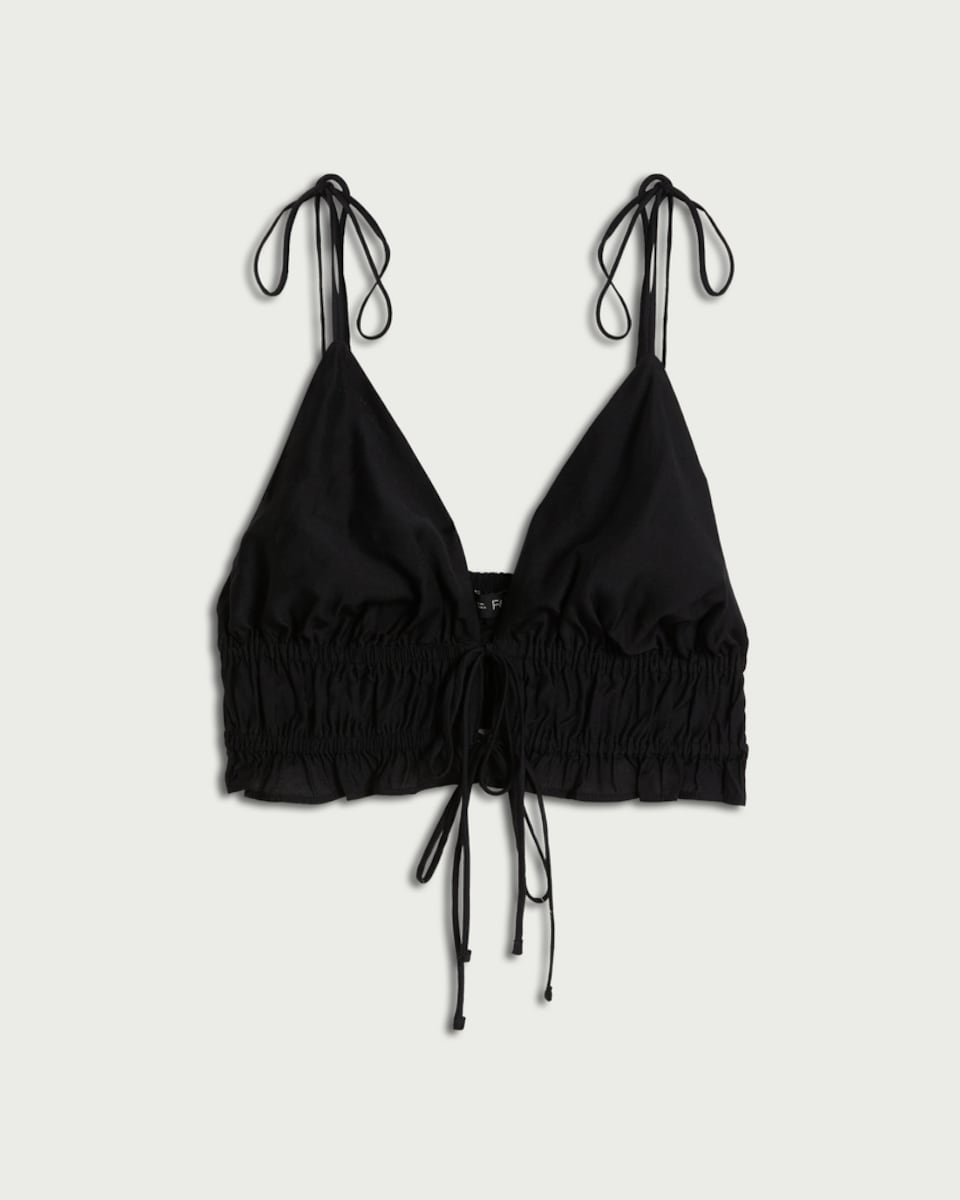 F&F Ruched Tie Strap Beach Bralette in Black