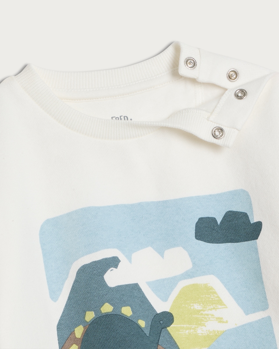 image 1 of F&F Baby 2-Piece Cotton Rich Let's Explore Sweatshirt and Joggers Set in Cream