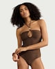 image 2 of F&F Textured Halterneck Swimsuit in Brown