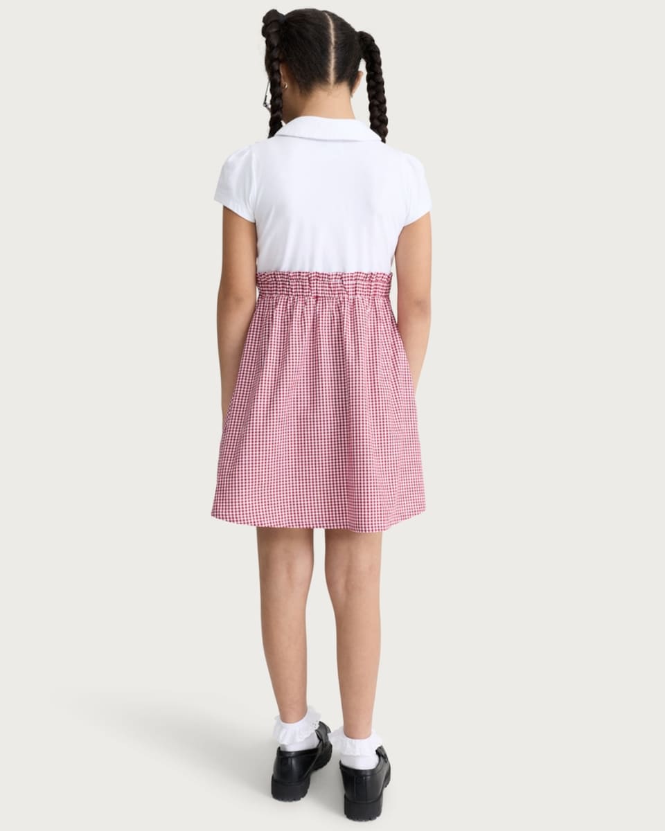 image 1 of F&F School Girls Cotton Rich 2 in 1 Gingham Polo Dress in Red