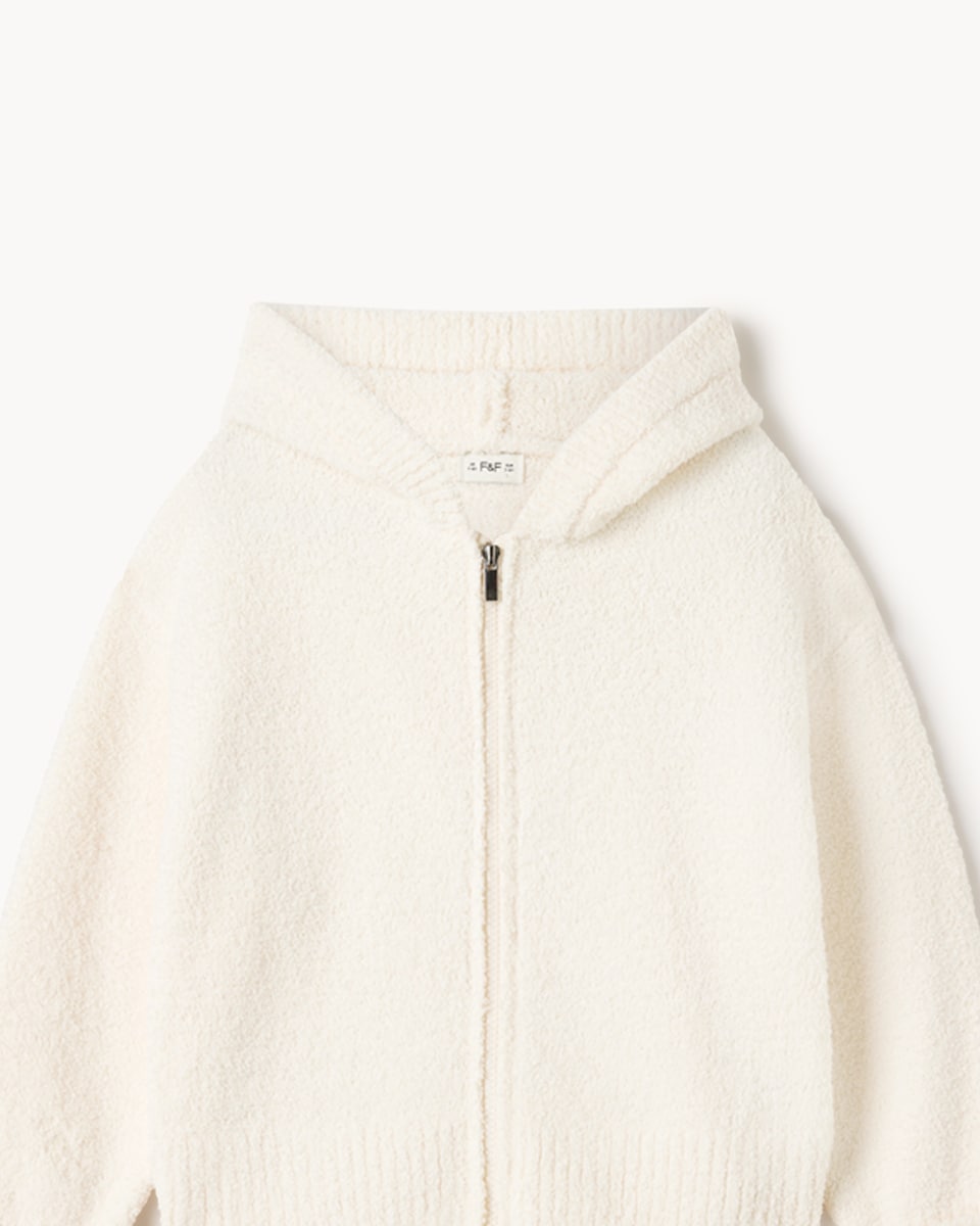 image 1 of F&F Girls Knitted Zip Through Hoodie and Joggers Set in Cream