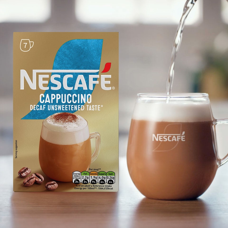image 1 of Nescafe Cappuccino Decaf Unsweetened Instant Coffee 7 Sachets