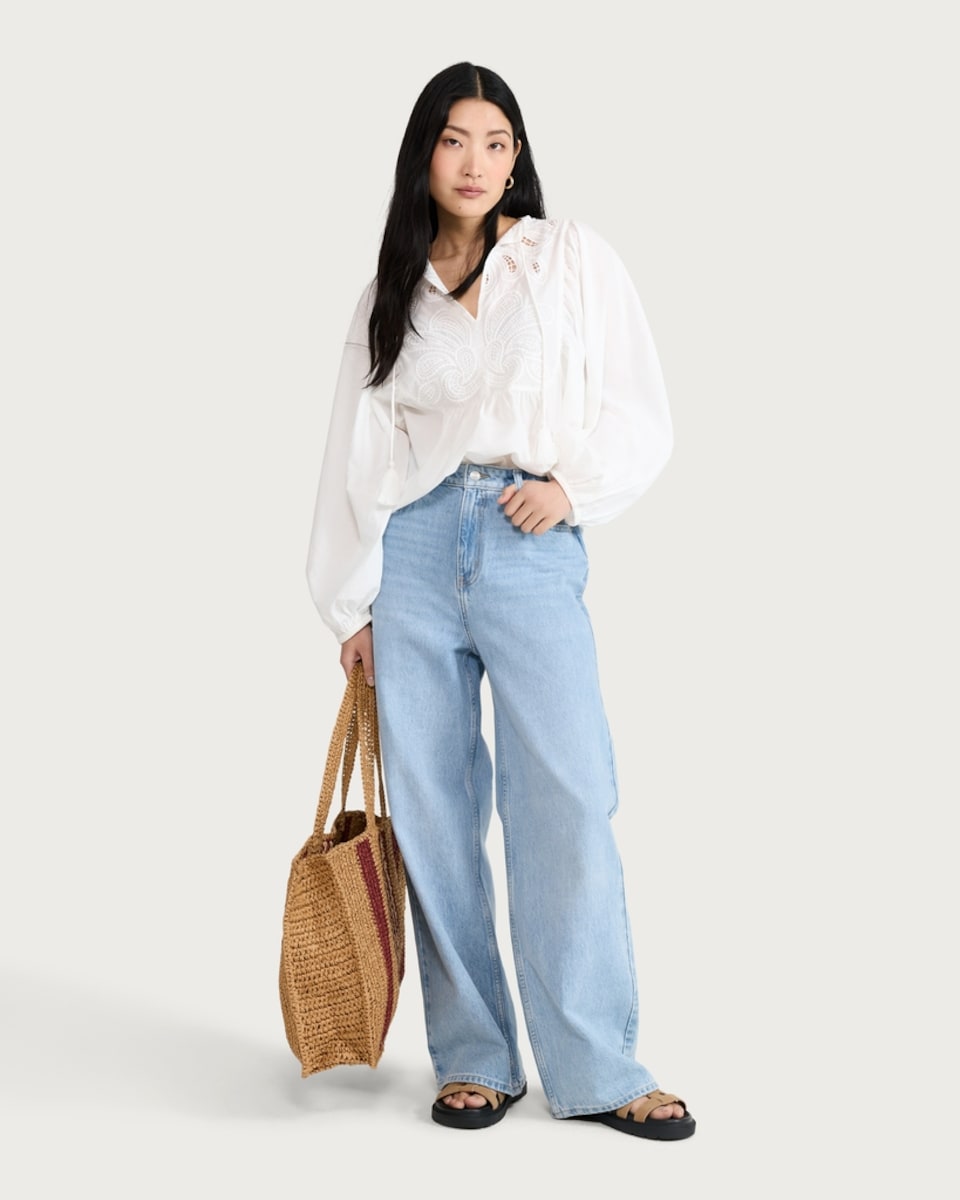 image 1 of The F&F Edit Pure Cotton Embroidered Blouse in Cream