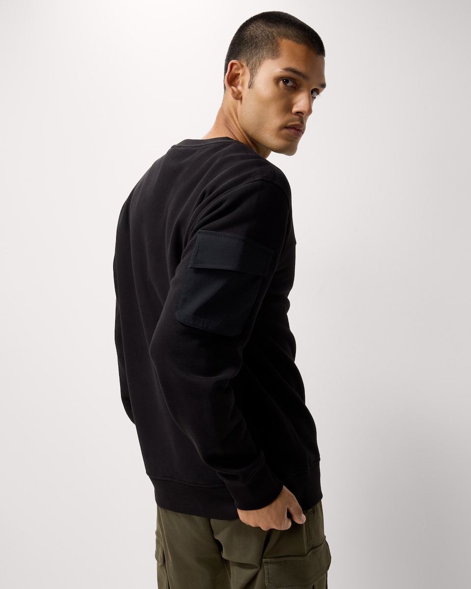 image 1 of F&F Cotton Rich Pocket Sleeve Sweatshirt in Black