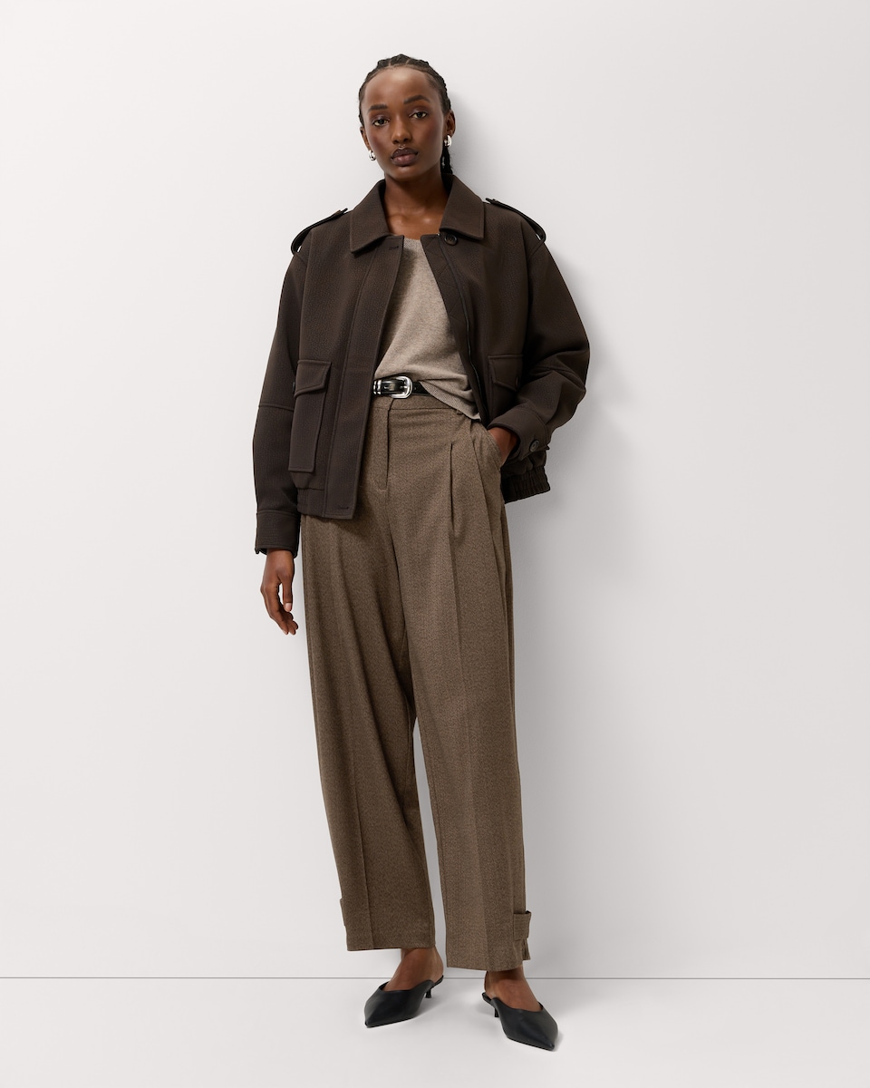 image 1 of F&F Pleated Herringbone Wide Leg Trousers in Brown