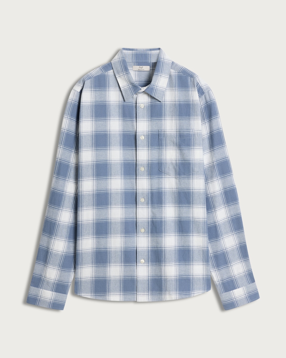 image 1 of F&F Pure Cotton Check Print Long Sleeved Shirt in Blue