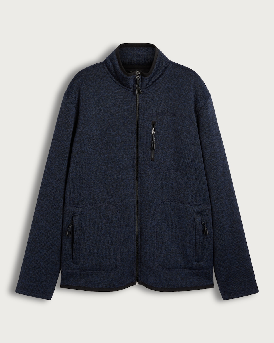 F&F Fleece Snit Textured Zip Pocket Jacket in Navy