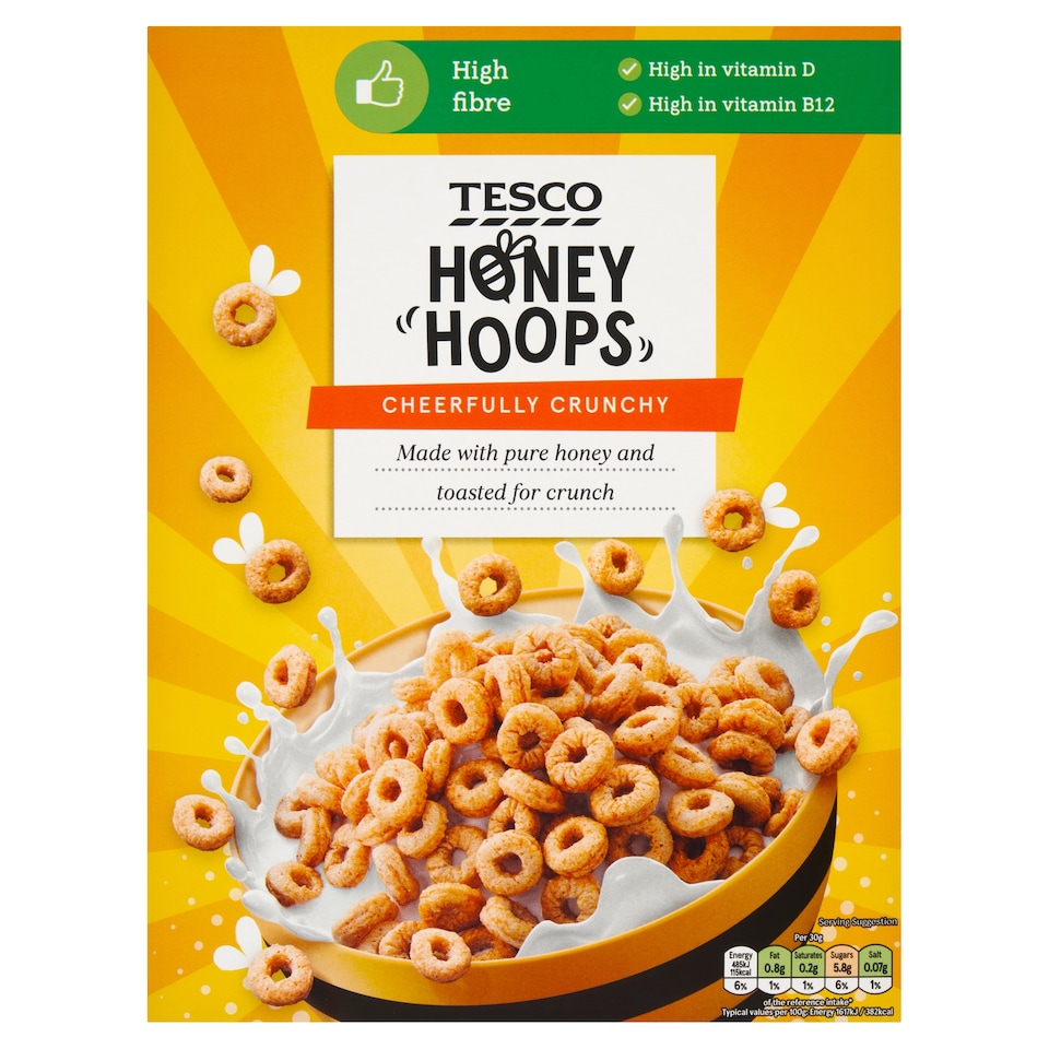 Tesco Honey Hoops Cereal 375G