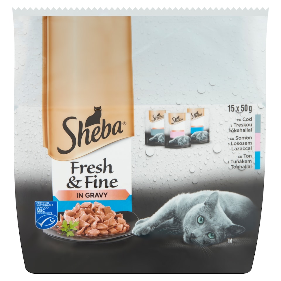 Sheba Fresh & Fine halas válogatás mártásban felnőtt macskák számára 15 x 50 g (750 g)  1. kép