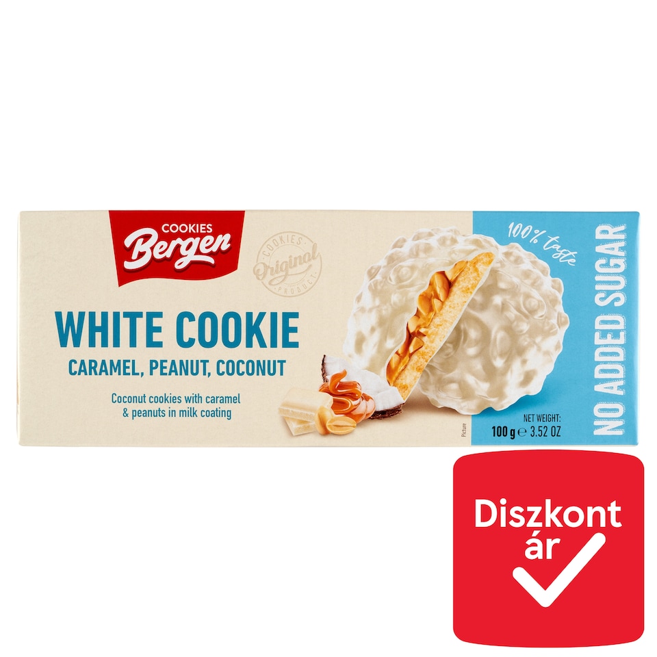 Bergen Coconut Biscuits with Caramel and Peanuts in Milk Coating, No Added Sugar 100 g