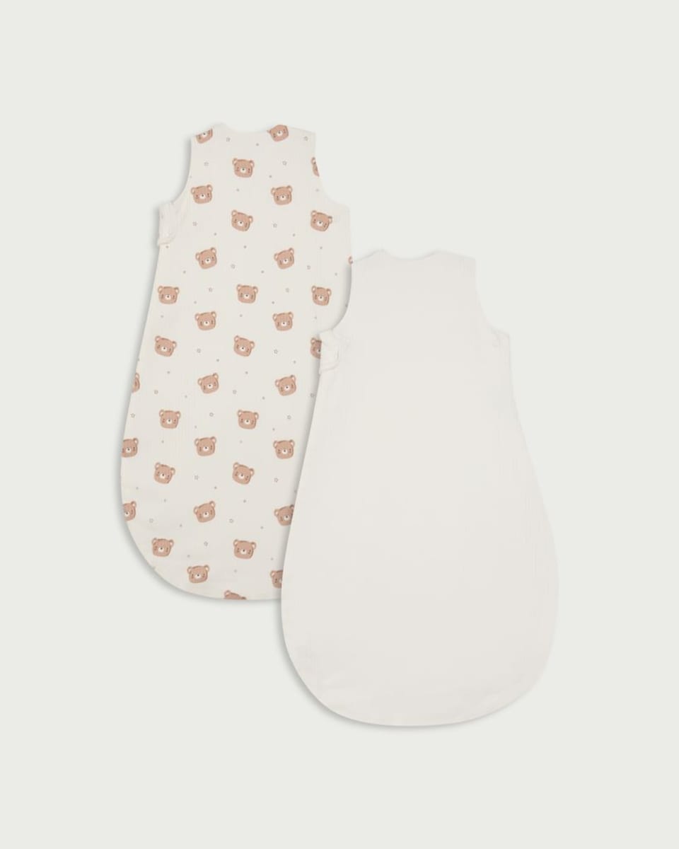 image 1 of F&F Baby 2-Pack Cotton Rich Bear Print 1.5 Tog Sleeping Bag in White