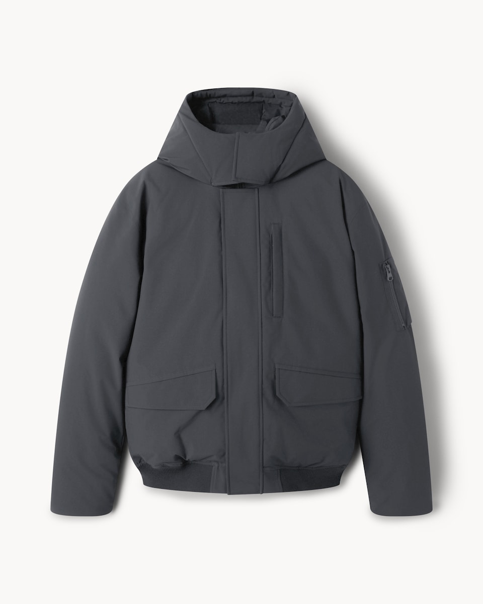 image 1 of F&F Shower Resistant Hooded Bomber Jacket in Grey
