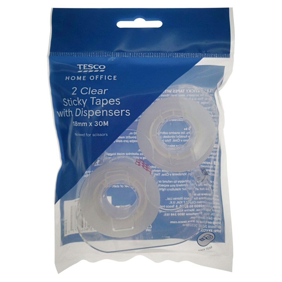 Tesco Clear Easy Tear Tape And Dispenser 2 Pack