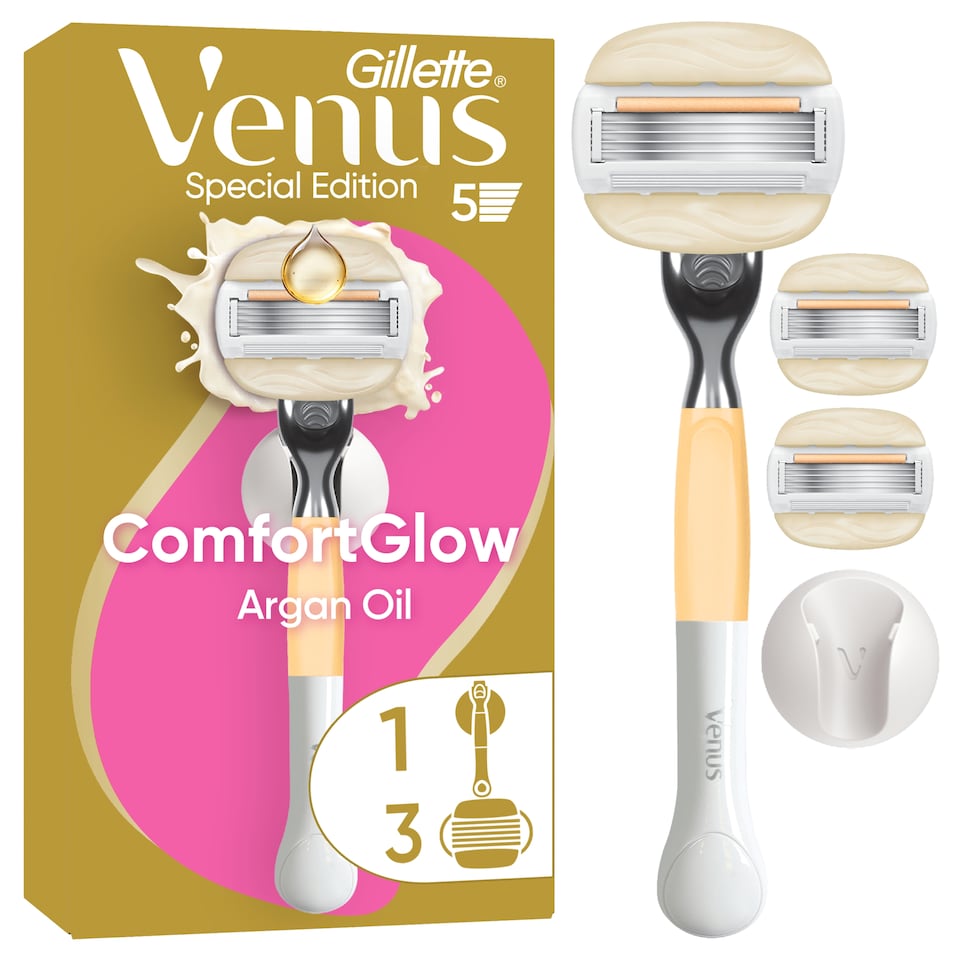 obrázok 1 z Gillette Venus Comfort Glow s Arganového Oleja Dámsky Holiaci strojček, 3 Náhradné Holiace Hlavice