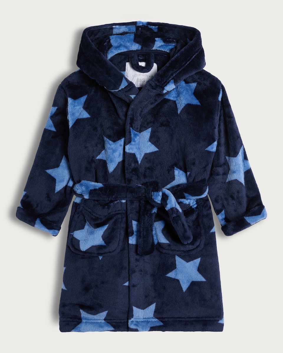image 1 of F&F Boys Brushed Fleece Star Print Dressing Gown in Multi