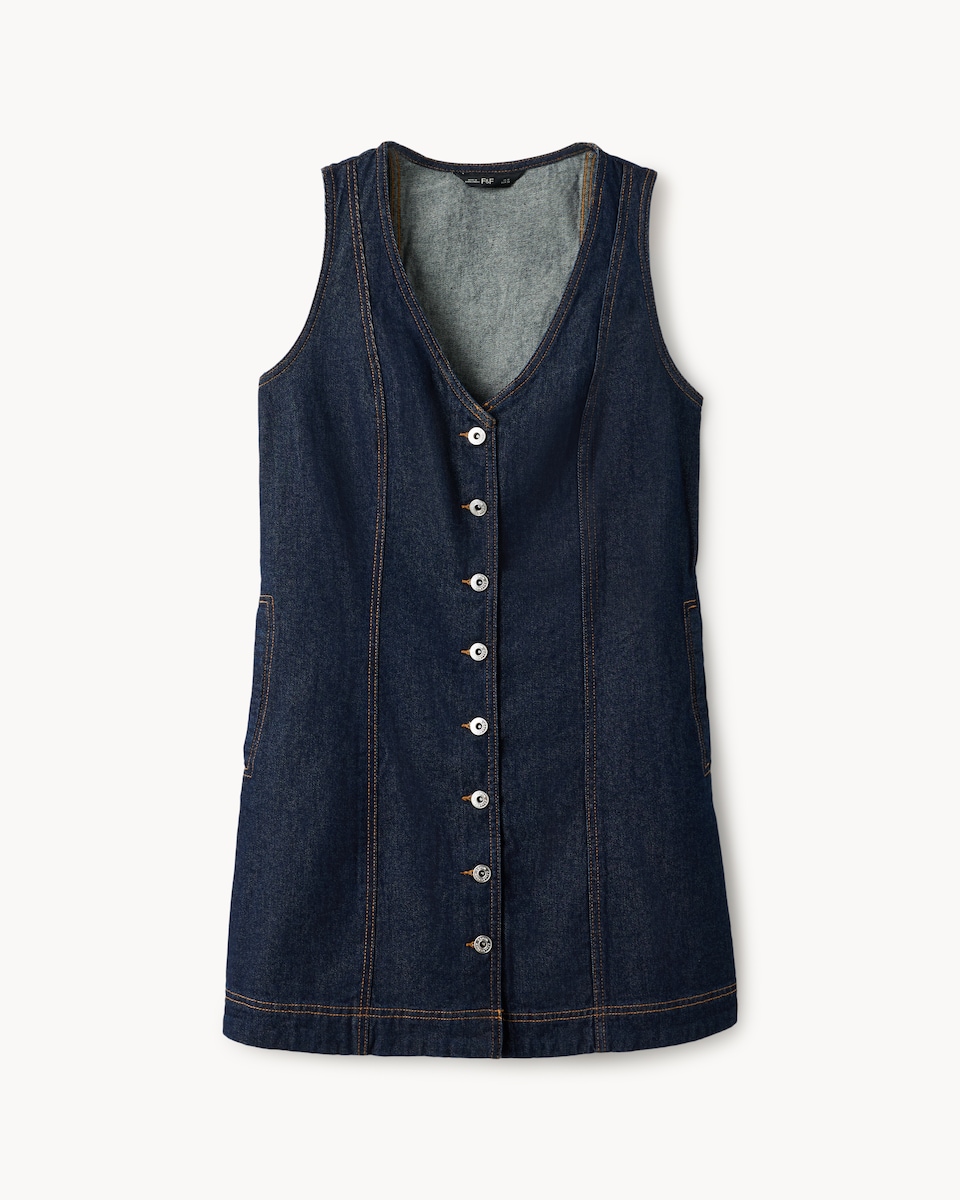 image 1 of F&F Pure Cotton Button Up Denim Mini Dress in Navy