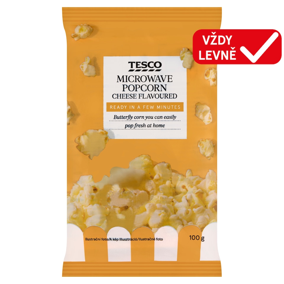 Tesco Popcorn do mikrovlnné trouby se sýrovou příchutí 100g