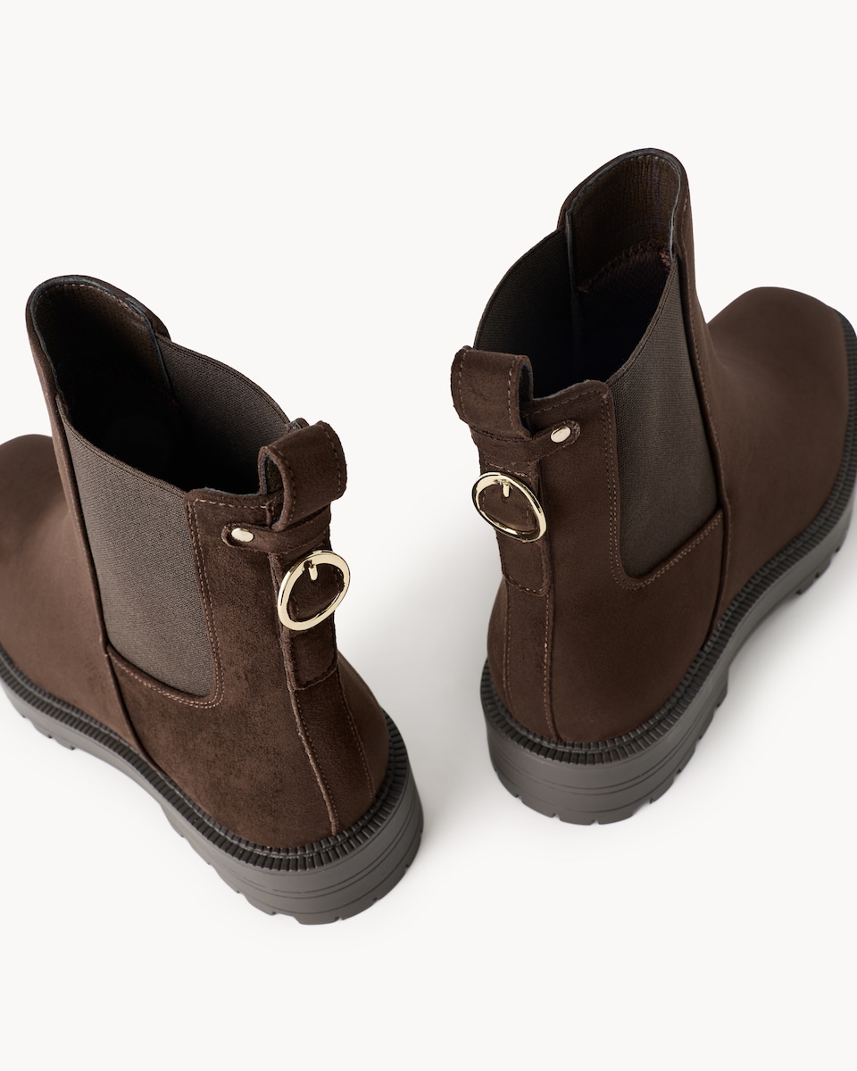 image 1 of F&F Faux Suede Chunky Chelsea Boots in Brown