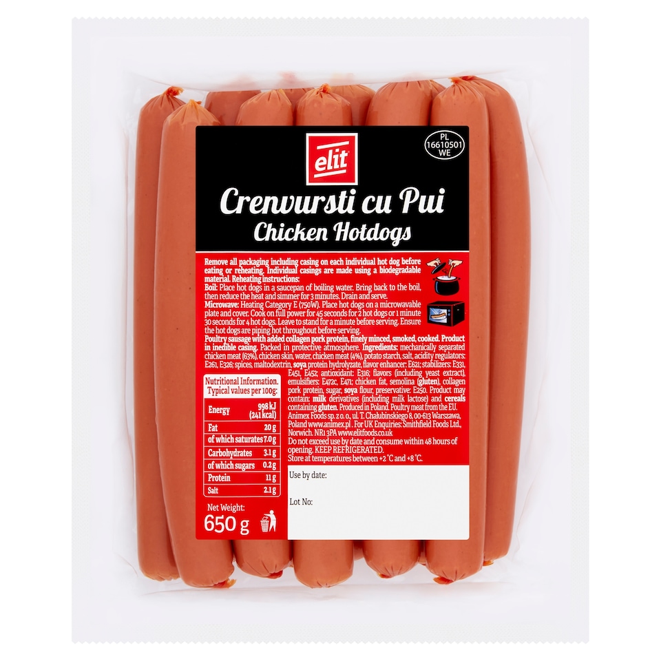 Elit Chicken Hot Dogs 650G