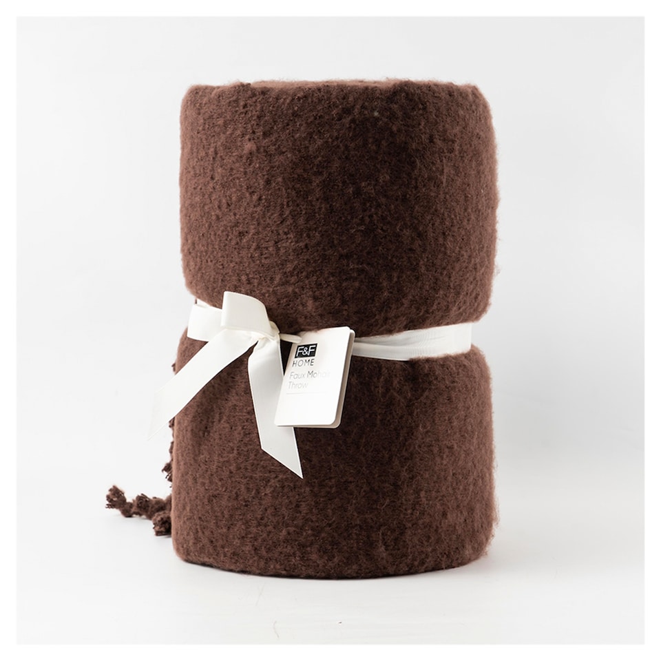 F&F Home Brown Oversized Faux Mohair Throw