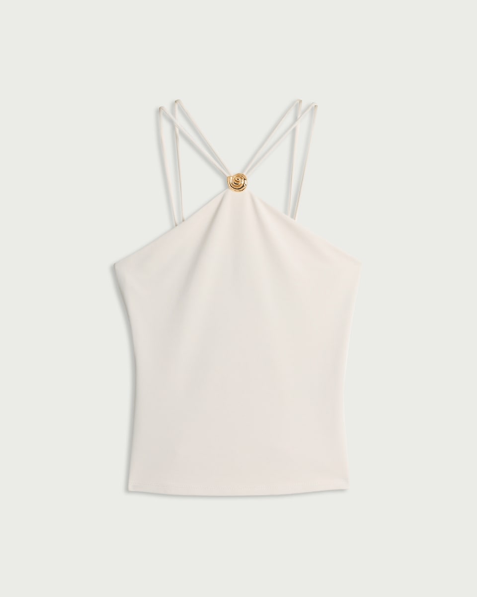 image 1 of F&F Halterneck Gold Accent Vest in Cream