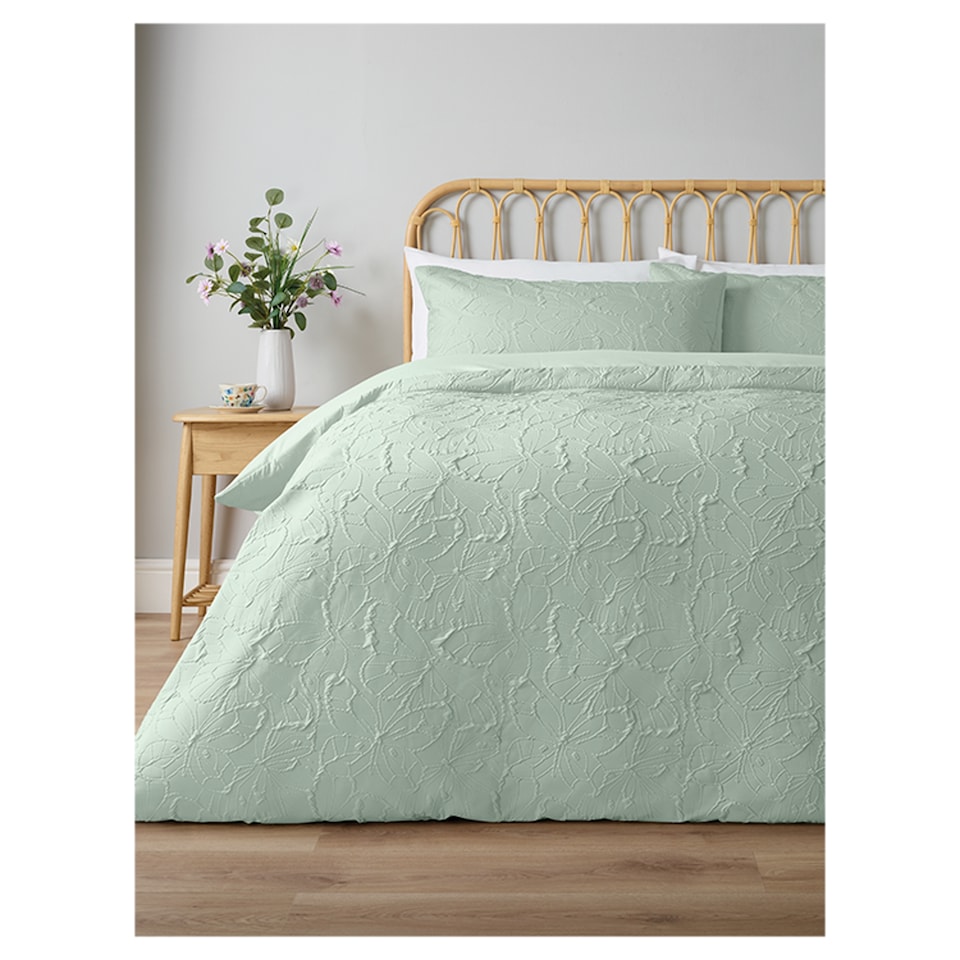 image 1 of Tesco WWF Sage Heatset Butterflies Duvet Set King
