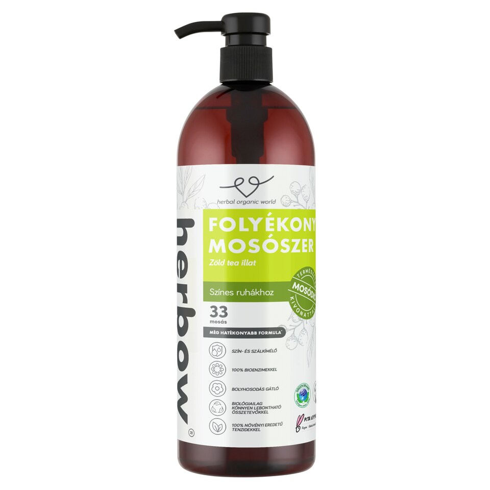 Herbow zöld tea illat folyékony mosószer színes ruhákhoz 33 mosás 1000 ml