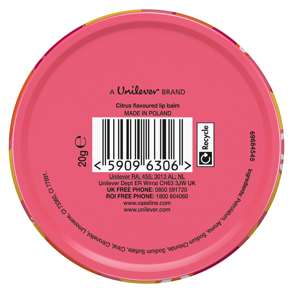 image 1 of Vaseline Limited Edition Tropical Zest Lip Therapy Balm 20G