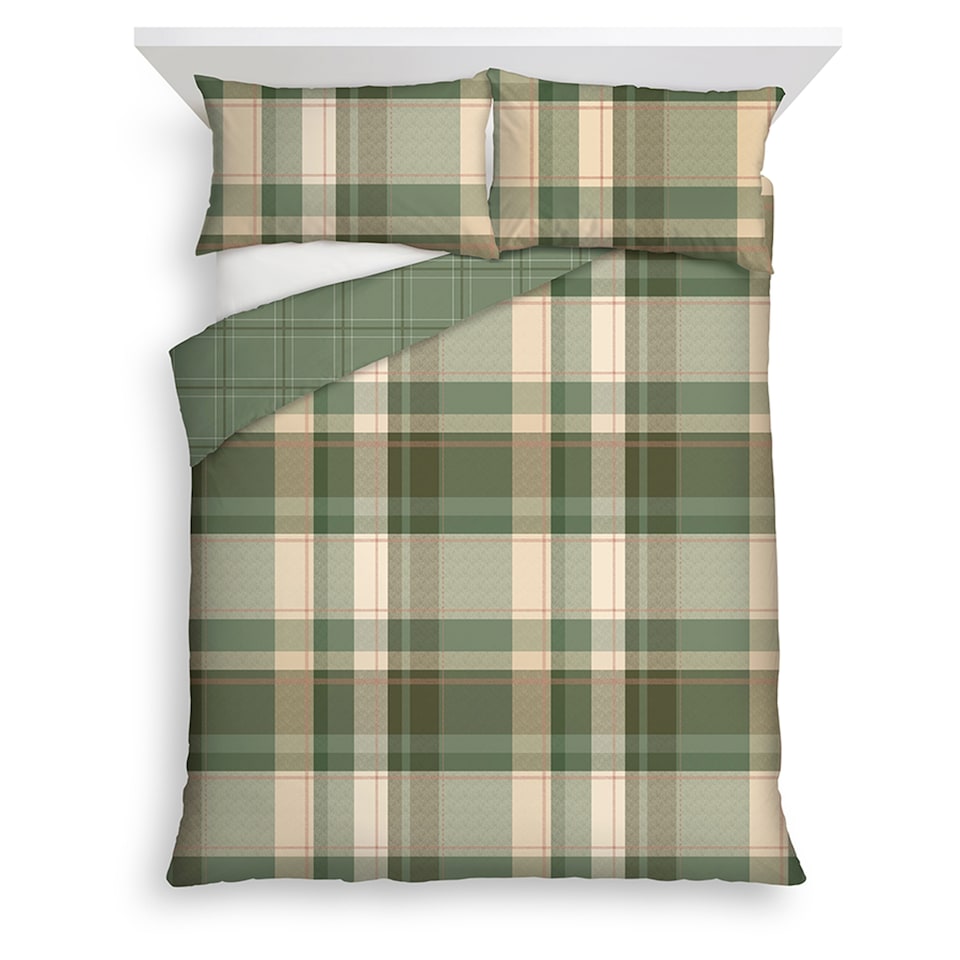 F&F Home Green Check Brushed Duvet Set King