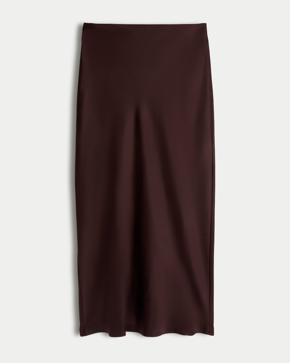 image 1 of F&F Satin Midi Slip Skirt in Chocolate
